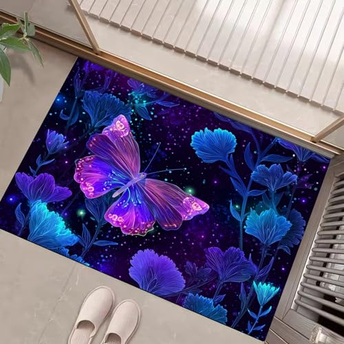 JEDTAKCT Blau Lila Waschbarer Teppich Fantasie Schmetterling Muster 90X150Cm Pflanze Sternenhimmel Eingangsbereich Modern Fußmatte Badezimmerteppich Weich rutschfest Kleiner Kurzflor Bad Schlafzimmer JEDTAKCT Blau Lila Waschbarer Teppich Fantasie Schmetterling Muster 90X150Cm Pflanze Sternenhimmel Eingangsbereich Modern Fußmatte Badezimmerteppich Weich rutschfest Kleiner Kurzflor Bad Schlafzimmer von JEDTAKCT
