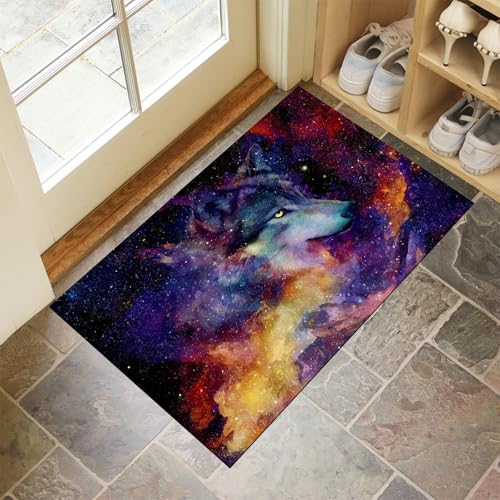 JEDTAKCT Blau Lila Waschbarer Teppich Nebel Wolf Muster 90X150Cm Fantasy-Universum Eingangsbereich Modern Fußmatte Badezimmerteppich Weich rutschfest Kleiner Kurzflor Bad Schlafzimmer JEDTAKCT Blau Lila Waschbarer Teppich Nebel Wolf Muster 90X150Cm Fantasy-Universum Eingangsbereich Modern Fußmatte Badezimmerteppich Weich rutschfest Kleiner Kurzflor Bad Schlafzimmer von JEDTAKCT