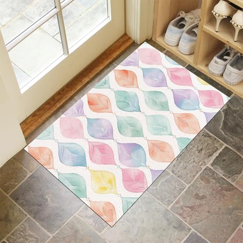 JEDTAKCT Blau Lila Waschbarer Teppich Regenbogenblätter Muster 40X60Cm Böhmische Pflanzen Eingangsbereich Modern Fußmatte Badezimmerteppich Weich rutschfest Kleiner Kurzflor Bad Schlafzimmer von JEDTAKCT