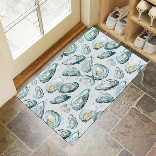JEDTAKCT Blaugrün Waschbarer Teppich Aquarell Pfingstrosen Muster 80X120Cm Meerestiere Eingangsbereich Modern Fußmatte Badezimmerteppich Weich rutschfest Kleiner Kurzflor Bad Schlafzimmer von JEDTAKCT