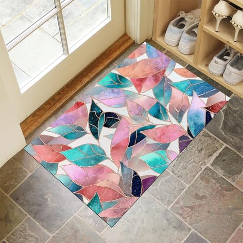 JEDTAKCT Blaugrün Waschbarer Teppich Geometrische Blätter Muster 80X120Cm Verträumte Pflanzen Eingangsbereich Modern Fußmatte Badezimmerteppich Weich rutschfest Kleiner Kurzflor Bad Schlafzimmer JEDTAKCT Blaugrün Waschbarer Teppich Geometrische Blätter Muster 80X120Cm Verträumte Pflanzen Eingangsbereich Modern Fußmatte Badezimmerteppich Weich rutschfest Kleiner Kurzflor Bad Schlafzimmer von JEDTAKCT