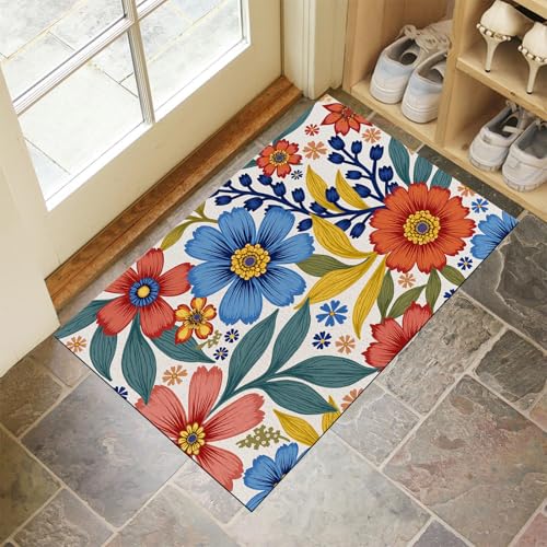 JEDTAKCT Blaurot Waschbarer Teppich Traditionelle Blumen Muster 50X80Cm Botanische Ästhetik Eingangsbereich Modern Fußmatte Badezimmerteppich Weich rutschfest Kleiner Kurzflor Bad Schlafzimmer JEDTAKCT Blaurot Waschbarer Teppich Traditionelle Blumen Muster 50X80Cm Botanische Ästhetik Eingangsbereich Modern Fußmatte Badezimmerteppich Weich rutschfest Kleiner Kurzflor Bad Schlafzimmer von JEDTAKCT