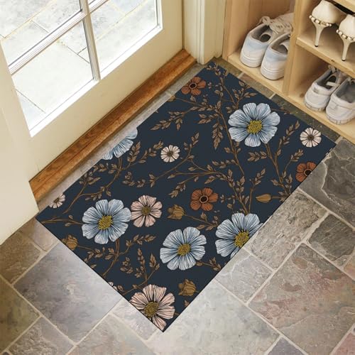 JEDTAKCT Blühende Ranken Fußmatte Teppich Mittelalterliche Pflanzen Kurzflor Fussmatte Bronze Türmatte rutschfest Waschbarer Retro Teppich Für Esszimmer Flur Eingangsbereich Fußabtreter 60X90Cm von JEDTAKCT