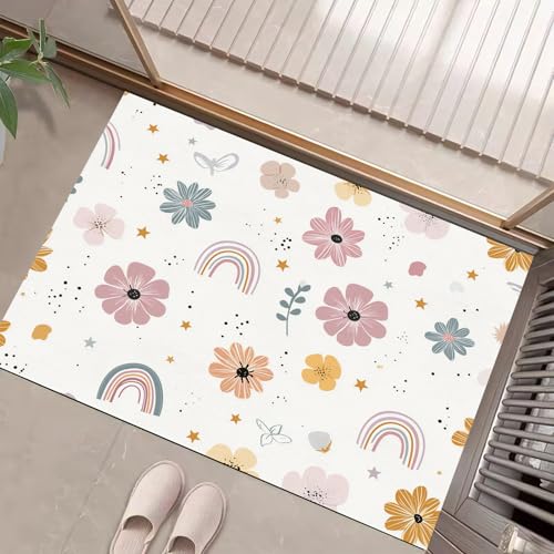 JEDTAKCT Blumen Regenbogen Sterne Fußmatte Teppich Bohemian Poster Kurzflor Fussmatte Rosa Weiß Türmatte rutschfest Waschbarer Retro Teppich Für Esszimmer Flur Eingangsbereich Fußabtreter 60X90Cm JEDTAKCT Blumen Regenbogen Sterne Fußmatte Teppich Bohemian Poster Kurzflor Fussmatte Rosa Weiß Türmatte rutschfest Waschbarer Retro Teppich Für Esszimmer Flur Eingangsbereich Fußabtreter 60X90Cm von JEDTAKCT