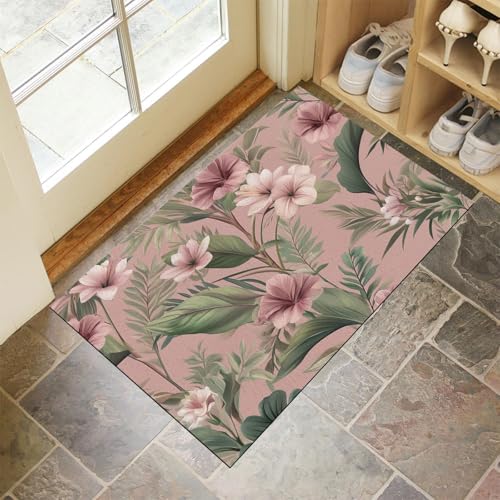 JEDTAKCT Blush Pink Waschbarer Teppich Tropische Blumen Muster 80X120Cm Hawaiianische Pflanzen Eingangsbereich Modern Fußmatte Badezimmerteppich Weich rutschfest Kleiner Kurzflor Bad Schlafzimmer JEDTAKCT Blush Pink Waschbarer Teppich Tropische Blumen Muster 80X120Cm Hawaiianische Pflanzen Eingangsbereich Modern Fußmatte Badezimmerteppich Weich rutschfest Kleiner Kurzflor Bad Schlafzimmer von JEDTAKCT