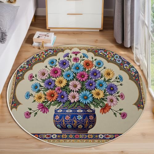 JEDTAKCT Böhmische Vase Teppich Rund 200 cm rutschfest Teppiche Wohnzimmer, Hippie-Pflanzen Waschbar Teppiche Kurzflor Weich Runder Teppich Beige for Schlafzimmer Studie Heimbüro JEDTAKCT Böhmische Vase Teppich Rund 200 cm rutschfest Teppiche Wohnzimmer, Hippie-Pflanzen Waschbar Teppiche Kurzflor Weich Runder Teppich Beige for Schlafzimmer Studie Heimbüro von JEDTAKCT