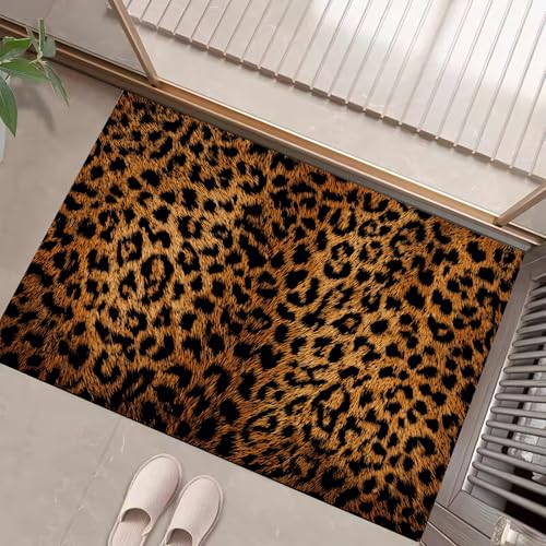 JEDTAKCT Braun Fußmatte Innen 60X90Cm, Punk Leopard Waschbar Fussmatte Eingangsteppich Innen, Schmutzfangmatte rutschfest, Retro Tier Kurzflor Türmatte Teppich Für Eingang von JEDTAKCT