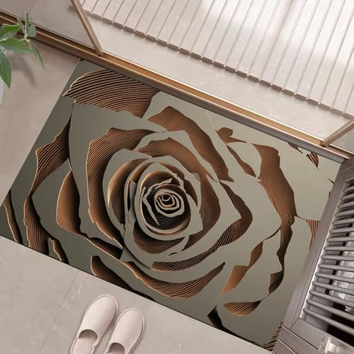 JEDTAKCT Bronze Waschbarer Teppich 3D Metallrose Muster 40X60Cm Country Stripes Eingangsbereich Modern Fußmatte Badezimmerteppich Weich rutschfest Kleiner Kurzflor Bad Schlafzimmer JEDTAKCT Bronze Waschbarer Teppich 3D Metallrose Muster 40X60Cm Country Stripes Eingangsbereich Modern Fußmatte Badezimmerteppich Weich rutschfest Kleiner Kurzflor Bad Schlafzimmer von JEDTAKCT