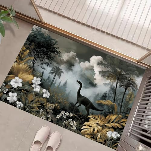 JEDTAKCT Bronze Waschbarer Teppich Vintage Dinosaurier Muster 40X60Cm Tropischer Dschungel Eingangsbereich Modern Fußmatte Badezimmerteppich Weich rutschfest Kleiner Kurzflor Bad Schlafzimmer JEDTAKCT Bronze Waschbarer Teppich Vintage Dinosaurier Muster 40X60Cm Tropischer Dschungel Eingangsbereich Modern Fußmatte Badezimmerteppich Weich rutschfest Kleiner Kurzflor Bad Schlafzimmer von JEDTAKCT