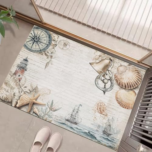 JEDTAKCT Creme Waschbarer Teppich Muschel-Leuchtturm Muster 60X90Cm Nautische Postkarte Eingangsbereich Modern Fußmatte Badezimmerteppich Weich rutschfest Kleiner Kurzflor Bad Schlafzimmer JEDTAKCT Creme Waschbarer Teppich Muschel-Leuchtturm Muster 60X90Cm Nautische Postkarte Eingangsbereich Modern Fußmatte Badezimmerteppich Weich rutschfest Kleiner Kurzflor Bad Schlafzimmer von JEDTAKCT