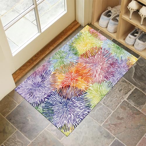 JEDTAKCT Deep Purple Waschbarer Teppich Aquarell-Feuerwerk Muster 50X80Cm Bohemian Graffiti Eingangsbereich Modern Fußmatte Badezimmerteppich Weich rutschfest Kleiner Kurzflor Bad Schlafzimmer von JEDTAKCT