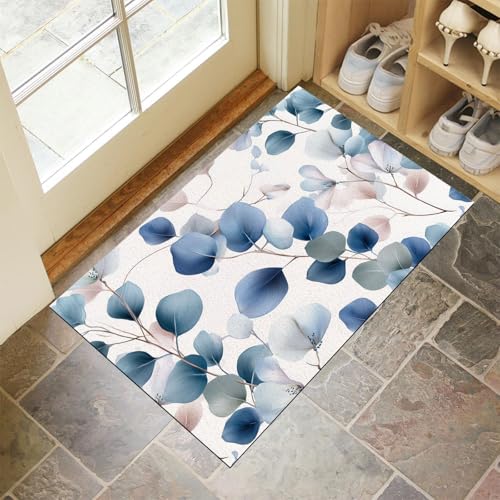 JEDTAKCT Dunkelblau Waschbarer Teppich Aquarellblätter Muster 90X150Cm Elegante Pflanzen Eingangsbereich Modern Fußmatte Badezimmerteppich Weich rutschfest Kleiner Kurzflor Bad Schlafzimmer JEDTAKCT Dunkelblau Waschbarer Teppich Aquarellblätter Muster 90X150Cm Elegante Pflanzen Eingangsbereich Modern Fußmatte Badezimmerteppich Weich rutschfest Kleiner Kurzflor Bad Schlafzimmer von JEDTAKCT