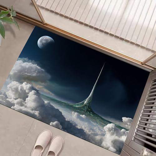 JEDTAKCT Dunkelblau Waschbarer Teppich Fantasy Tower Muster 40X60Cm Futuristischer Nachthimmel Eingangsbereich Modern Fußmatte Badezimmerteppich Weich rutschfest Kleiner Kurzflor Bad Schlafzimmer JEDTAKCT Dunkelblau Waschbarer Teppich Fantasy Tower Muster 40X60Cm Futuristischer Nachthimmel Eingangsbereich Modern Fußmatte Badezimmerteppich Weich rutschfest Kleiner Kurzflor Bad Schlafzimmer von JEDTAKCT