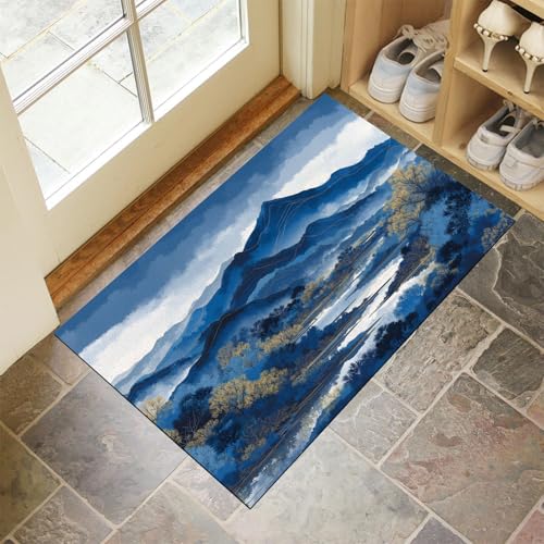 JEDTAKCT Dunkelblau Waschbarer Teppich Tintenberge Muster 60X90Cm Orientalische Landschaft Eingangsbereich Modern Fußmatte Badezimmerteppich Weich rutschfest Kleiner Kurzflor Bad Schlafzimmer JEDTAKCT Dunkelblau Waschbarer Teppich Tintenberge Muster 60X90Cm Orientalische Landschaft Eingangsbereich Modern Fußmatte Badezimmerteppich Weich rutschfest Kleiner Kurzflor Bad Schlafzimmer von JEDTAKCT