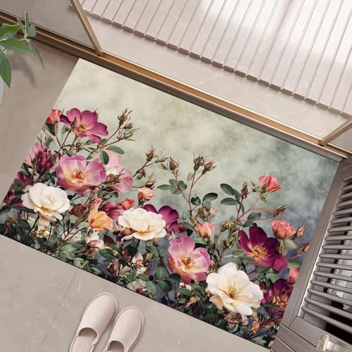 JEDTAKCT Dunkelgrau Fußmatte Innen 40X60Cm, Romantische Rose Waschbar Fussmatte Eingangsteppich Innen, Schmutzfangmatte rutschfest, Retro-Pflanzen Kurzflor Türmatte Teppich Für Eingang JEDTAKCT Dunkelgrau Fußmatte Innen 40X60Cm, Romantische Rose Waschbar Fussmatte Eingangsteppich Innen, Schmutzfangmatte rutschfest, Retro-Pflanzen Kurzflor Türmatte Teppich Für Eingang von JEDTAKCT