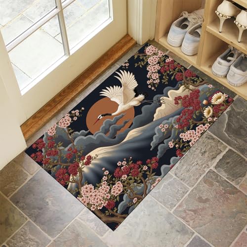 JEDTAKCT Dunkelgrau Waschbarer Teppich Blumen Berge Muster 80X120Cm Japanische Tiere Eingangsbereich Modern Fußmatte Badezimmerteppich Weich rutschfest Kleiner Kurzflor Bad Schlafzimmer JEDTAKCT Dunkelgrau Waschbarer Teppich Blumen Berge Muster 80X120Cm Japanische Tiere Eingangsbereich Modern Fußmatte Badezimmerteppich Weich rutschfest Kleiner Kurzflor Bad Schlafzimmer von JEDTAKCT
