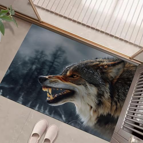 JEDTAKCT Dunkelgrau Waschbarer Teppich Wilder Grauer Wolf Muster 60X90Cm Winterwald Eingangsbereich Modern Fußmatte Badezimmerteppich Weich rutschfest Kleiner Kurzflor Bad Schlafzimmer JEDTAKCT Dunkelgrau Waschbarer Teppich Wilder Grauer Wolf Muster 60X90Cm Winterwald Eingangsbereich Modern Fußmatte Badezimmerteppich Weich rutschfest Kleiner Kurzflor Bad Schlafzimmer von JEDTAKCT