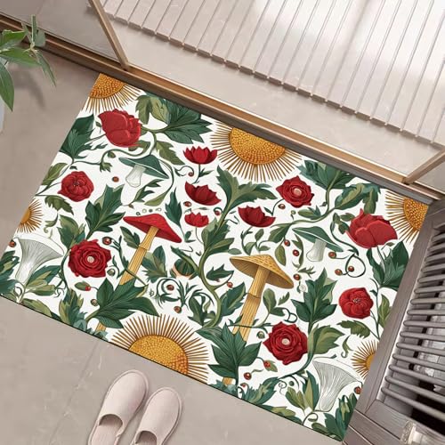 JEDTAKCT Dunkelgrün Waschbarer Teppich Pilze Rosen Muster 80X120Cm Jugendstilpflanzen Eingangsbereich Modern Fußmatte Badezimmerteppich Weich rutschfest Kleiner Kurzflor Bad Schlafzimmer JEDTAKCT Dunkelgrün Waschbarer Teppich Pilze Rosen Muster 80X120Cm Jugendstilpflanzen Eingangsbereich Modern Fußmatte Badezimmerteppich Weich rutschfest Kleiner Kurzflor Bad Schlafzimmer von JEDTAKCT