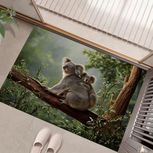JEDTAKCT Dunkelgrün Waschbarer Teppich Süßer Koala Muster 90X150Cm Tierwald Eingangsbereich Modern Fußmatte Badezimmerteppich Weich rutschfest Kleiner Kurzflor Bad Schlafzimmer JEDTAKCT Dunkelgrün Waschbarer Teppich Süßer Koala Muster 90X150Cm Tierwald Eingangsbereich Modern Fußmatte Badezimmerteppich Weich rutschfest Kleiner Kurzflor Bad Schlafzimmer von JEDTAKCT