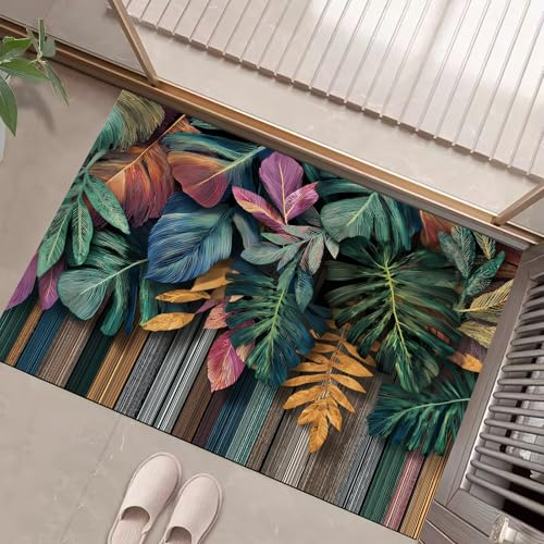 JEDTAKCT Dunkelgrün Waschbarer Teppich Tropische Blätter Muster 80X120Cm Böhmische Streifen Eingangsbereich Modern Fußmatte Badezimmerteppich Weich rutschfest Kleiner Kurzflor Bad Schlafzimmer JEDTAKCT Dunkelgrün Waschbarer Teppich Tropische Blätter Muster 80X120Cm Böhmische Streifen Eingangsbereich Modern Fußmatte Badezimmerteppich Weich rutschfest Kleiner Kurzflor Bad Schlafzimmer von JEDTAKCT