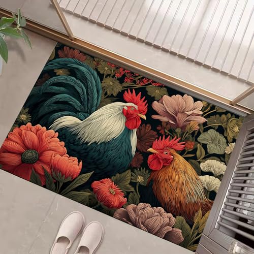 JEDTAKCT Dunkelgrün Waschbarer Teppich Vintage Hahn Muster 80X120Cm Natur Blumen Tiere Eingangsbereich Modern Fußmatte Badezimmerteppich Weich rutschfest Kleiner Kurzflor Bad Schlafzimmer JEDTAKCT Dunkelgrün Waschbarer Teppich Vintage Hahn Muster 80X120Cm Natur Blumen Tiere Eingangsbereich Modern Fußmatte Badezimmerteppich Weich rutschfest Kleiner Kurzflor Bad Schlafzimmer von JEDTAKCT