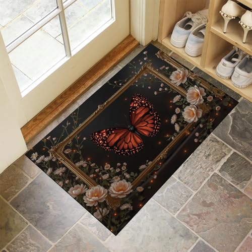 JEDTAKCT Dunkelorange Waschbarer Teppich Blumenrahmen Muster 50X80Cm Fantasie-Schmetterling Eingangsbereich Modern Fußmatte Badezimmerteppich Weich rutschfest Kleiner Kurzflor Bad Schlafzimmer JEDTAKCT Dunkelorange Waschbarer Teppich Blumenrahmen Muster 50X80Cm Fantasie-Schmetterling Eingangsbereich Modern Fußmatte Badezimmerteppich Weich rutschfest Kleiner Kurzflor Bad Schlafzimmer von JEDTAKCT