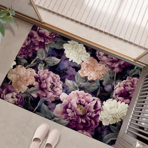 JEDTAKCT Dunkelviolett Waschbarer Teppich Aquarell Pfingstrose Muster 60X90Cm Distressed Plant Eingangsbereich Modern Fußmatte Badezimmerteppich Weich rutschfest Kleiner Kurzflor Bad Schlafzimmer JEDTAKCT Dunkelviolett Waschbarer Teppich Aquarell Pfingstrose Muster 60X90Cm Distressed Plant Eingangsbereich Modern Fußmatte Badezimmerteppich Weich rutschfest Kleiner Kurzflor Bad Schlafzimmer von JEDTAKCT