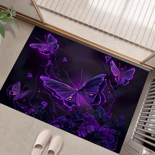 JEDTAKCT Dunkelviolett Waschbarer Teppich Fantasy-Schmetterling Muster 40X60Cm Gothic-Blumenmuster Eingangsbereich Modern Fußmatte Badezimmerteppich Weich rutschfest Kleiner Kurzflor Bad Schlafzimmer JEDTAKCT Dunkelviolett Waschbarer Teppich Fantasy-Schmetterling Muster 40X60Cm Gothic-Blumenmuster Eingangsbereich Modern Fußmatte Badezimmerteppich Weich rutschfest Kleiner Kurzflor Bad Schlafzimmer von JEDTAKCT
