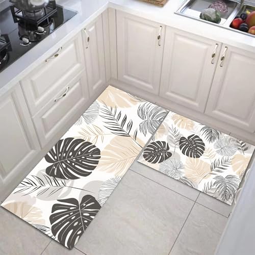 JEDTAKCT Einfache Monstera Absorptionsfähigkeit Hause Deko Küchenteppich 2Er Set, Waschbar Tropische Pflanzen Dekoration Küchenmatten Für Innen Außen Creme Dekor - 50X80Cm+50X150Cm JEDTAKCT Einfache Monstera Absorptionsfähigkeit Hause Deko Küchenteppich 2Er Set, Waschbar Tropische Pflanzen Dekoration Küchenmatten Für Innen Außen Creme Dekor - 50X80Cm+50X150Cm von JEDTAKCT