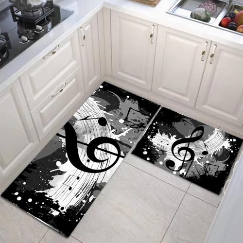 JEDTAKCT Einfache Notizen Küchenmatten 2Er Set, 43X75Cm+43X150Cm Küchenteppich Waschbar rutschfest, Küchenteppiche, Tinte Schwarz Küchenläufer Für Badezimmer Zuhause Büro (Abstrakter Tintenspritzer) von JEDTAKCT