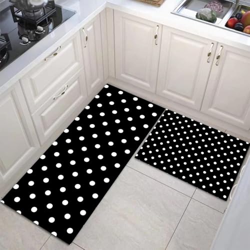 JEDTAKCT Einfache Punkte Küchenmatten 2Er Set, 40X60Cm+40X120Cm Küchenteppich Waschbar rutschfest, Küchenteppiche, Schwarz Weiß Küchenläufer Für Badezimmer Zuhause Büro (Moderne Geometrie) von JEDTAKCT