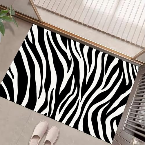 JEDTAKCT Einfacher Zebradruck Fußmatte Innen Waschbar, Fussmatte Dünn Kurzflor, Kleiner Tiermotiv Eingangsteppich, Bettvorleger rutschfest Für Ecke Küche, Schwarz Weiß, 90X150Cm JEDTAKCT Einfacher Zebradruck Fußmatte Innen Waschbar, Fussmatte Dünn Kurzflor, Kleiner Tiermotiv Eingangsteppich, Bettvorleger rutschfest Für Ecke Küche, Schwarz Weiß, 90X150Cm von JEDTAKCT