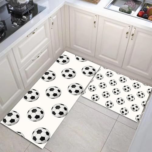 JEDTAKCT Einfaches Fußball Küchenmatten 2Er Set, 43X75Cm+43X150Cm Küchenteppich Waschbar rutschfest, Küchenteppiche, Beige Küchenläufer Für Badezimmer Zuhause Büro (Sportthema) von JEDTAKCT