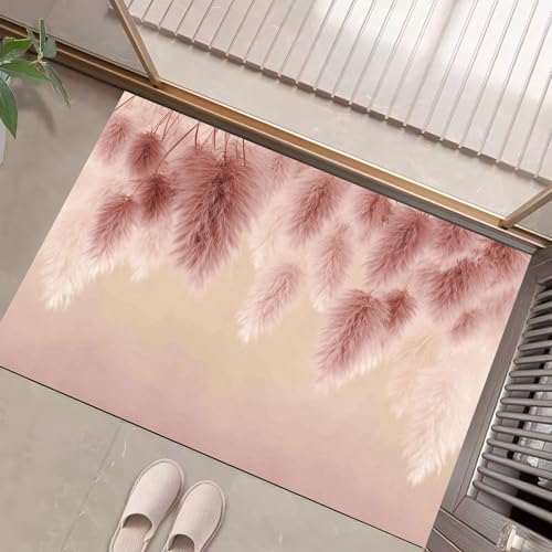 JEDTAKCT Eingangsteppich 3D Fantasy Pampasgras Natürliche Pflanzen Rougepuder Fußmatte Innen, rutschfeste Dauerhaft Fußmatte Waschbar Schmutz Widerstehen Türmatte Für Haustür Eingang 80X120Cm von JEDTAKCT