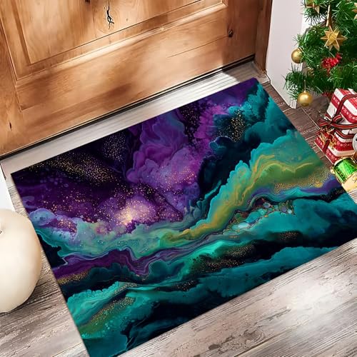 JEDTAKCT Eingangsteppich Abstrakte Wellen Aquarell Marmor Türkis Fußmatte Innen, rutschfeste Dauerhaft Fußmatte Waschbar Schmutz Widerstehen Türmatte Für Haustür Eingang 60X90Cm von JEDTAKCT