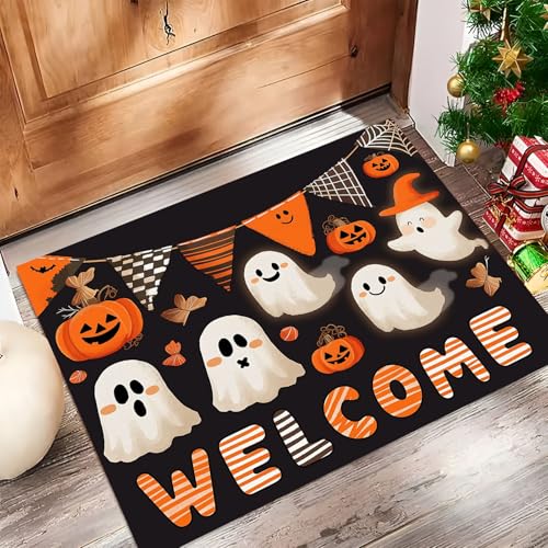 JEDTAKCT Eingangsteppich Geisterflagge Lustiges Halloween Schwarz Fußmatte Innen, rutschfeste Dauerhaft Fußmatte Waschbar Schmutz Widerstehen Türmatte Für Haustür Eingang 60X90Cm von JEDTAKCT