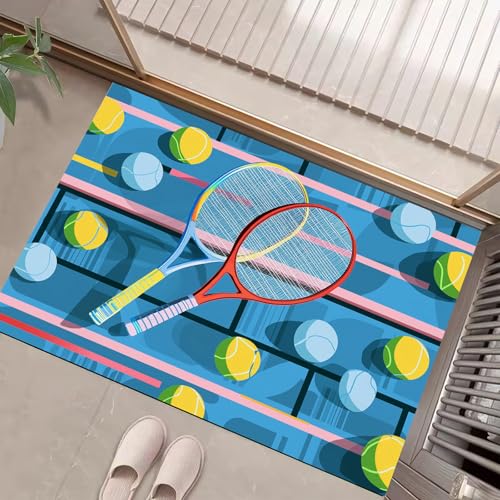 JEDTAKCT Eingangsteppich Tennis Poster Moderne Geometrische Königsblau Fußmatte Innen, rutschfeste Dauerhaft Fußmatte Waschbar Schmutz Widerstehen Türmatte Für Haustür Eingang 40X60Cm von JEDTAKCT