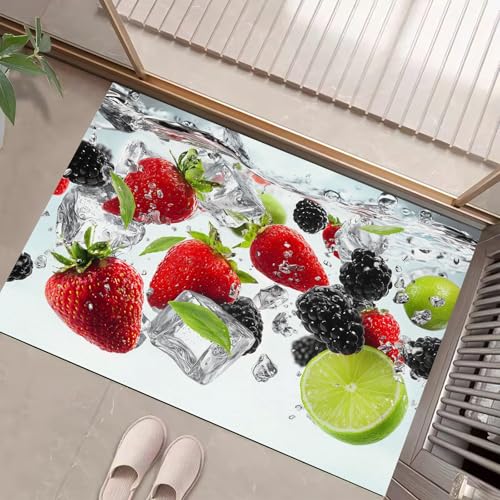 JEDTAKCT Eiswürfel Obst Fussmatte Teppich 60X90Cm, Wohnzimmerteppich Schlafzimmerteppich, Rot Grün Waschbarer Fußmatte, Natürliche Pflanzen Rutschfester Teppich Für Küche Flur Esszimmer JEDTAKCT Eiswürfel Obst Fussmatte Teppich 60X90Cm, Wohnzimmerteppich Schlafzimmerteppich, Rot Grün Waschbarer Fußmatte, Natürliche Pflanzen Rutschfester Teppich Für Küche Flur Esszimmer von JEDTAKCT