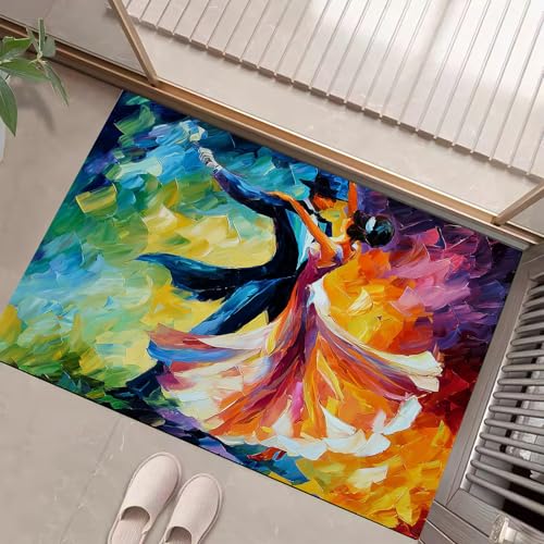 JEDTAKCT Eleganter Tanz Fussmatte Teppich 50X80Cm, Wohnzimmerteppich Schlafzimmerteppich, Teal Waschbarer Fußmatte, Vintage Ölgemälde Rutschfester Teppich Für Küche Flur Esszimmer JEDTAKCT Eleganter Tanz Fussmatte Teppich 50X80Cm, Wohnzimmerteppich Schlafzimmerteppich, Teal Waschbarer Fußmatte, Vintage Ölgemälde Rutschfester Teppich Für Küche Flur Esszimmer von JEDTAKCT