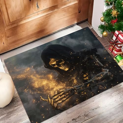 JEDTAKCT Fantasy Goldfolie Totenkopf Fußmatte Innen Waschbar, Fussmatte Dünn Kurzflor, Kleiner Halloween Art Eingangsteppich, Bettvorleger rutschfest Für Ecke Küche, Dunkelgrau, 50X80Cm JEDTAKCT Fantasy Goldfolie Totenkopf Fußmatte Innen Waschbar, Fussmatte Dünn Kurzflor, Kleiner Halloween Art Eingangsteppich, Bettvorleger rutschfest Für Ecke Küche, Dunkelgrau, 50X80Cm von JEDTAKCT