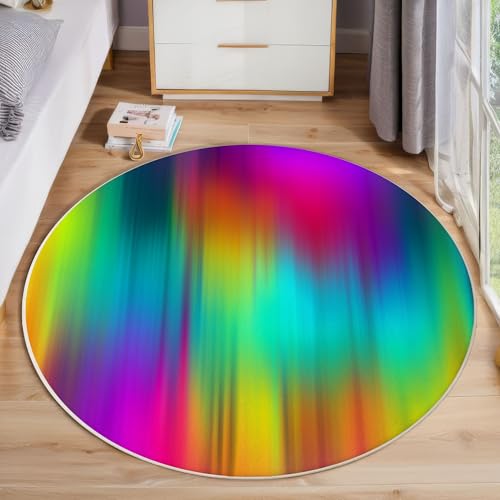 JEDTAKCT Farbverlauf Regenbogen Teppich, Waschbar 160 cm Runder Teppich Für Schlafzimmer, Abstrakte Streifen Kinderteppich, Rutschfester Kreis Weicher Türkis Für Schlafsaal Kinderzimmer Sofa von JEDTAKCT