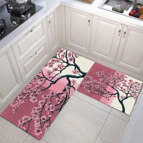 JEDTAKCT Farbverlauf Sakura Absorptionsfähigkeit Hause Deko Küchenteppich 2Er Set, Waschbar Chinesisches Poster Dekoration Küchenmatten Für Innen Außen Magenta Dekor - 50X80Cm+50X150Cm JEDTAKCT Farbverlauf Sakura Absorptionsfähigkeit Hause Deko Küchenteppich 2Er Set, Waschbar Chinesisches Poster Dekoration Küchenmatten Für Innen Außen Magenta Dekor - 50X80Cm+50X150Cm von JEDTAKCT