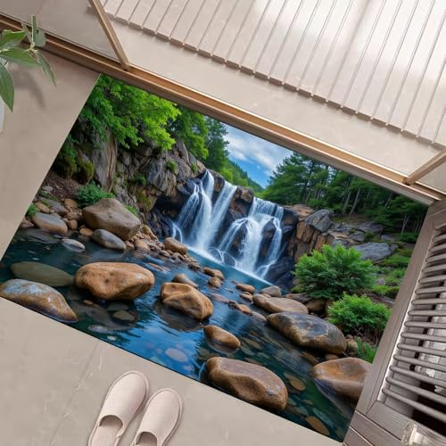 JEDTAKCT Felsensee Fußmatte Teppich Wasserfallwald Kurzflor Fussmatte Braun Türmatte rutschfest Waschbarer Retro Teppich Für Esszimmer Flur Eingangsbereich Fußabtreter 40X60Cm JEDTAKCT Felsensee Fußmatte Teppich Wasserfallwald Kurzflor Fussmatte Braun Türmatte rutschfest Waschbarer Retro Teppich Für Esszimmer Flur Eingangsbereich Fußabtreter 40X60Cm von JEDTAKCT