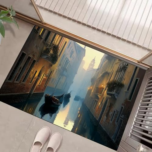 JEDTAKCT Fluss Stadt Fussmatte Teppich 50X80Cm, Wohnzimmerteppich Schlafzimmerteppich, Braun Waschbarer Fußmatte, Retro-Gebäude Rutschfester Teppich Für Küche Flur Esszimmer JEDTAKCT Fluss Stadt Fussmatte Teppich 50X80Cm, Wohnzimmerteppich Schlafzimmerteppich, Braun Waschbarer Fußmatte, Retro-Gebäude Rutschfester Teppich Für Küche Flur Esszimmer von JEDTAKCT