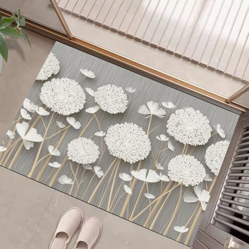 JEDTAKCT Fußmatte Für Den Innenbereich 40X60Cm, Maschinenwaschbar, 3D Löwenzahn Skulptur Einfache Pflanze, Grau Weiß Kleiner Teppich, rutschfest Niedriger Flor Teppiche Für Eingangsbereich Küche JEDTAKCT Fußmatte Für Den Innenbereich 40X60Cm, Maschinenwaschbar, 3D Löwenzahn Skulptur Einfache Pflanze, Grau Weiß Kleiner Teppich, rutschfest Niedriger Flor Teppiche Für Eingangsbereich Küche von JEDTAKCT