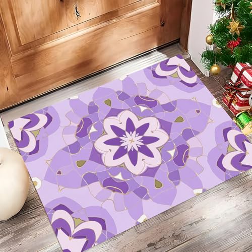 JEDTAKCT Fußmatte Geometrisches Mandala 60X90Cm Willkommens Fussmatte Mit Antirutsch Oberfläche - Lavendel Für Hauseingänge Flure Außentüren Wohnaccessoires, Traditionelle Blumen von JEDTAKCT