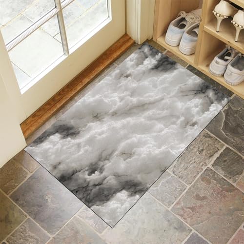 JEDTAKCT Fussmatte Innen 50X80Cm, Abstrakter Marmor Schlanke rutschfeste Fußmatte Für Den Innenbereich, 3D-Wolkenmeer Fußabtreter Türmatte, Absorbiert Wasser Schmutzfangmatte, Weiß Grau von JEDTAKCT