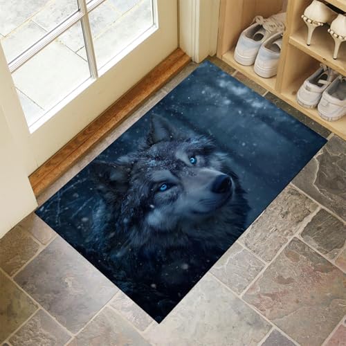 JEDTAKCT Fussmatte Innen 90X150Cm, Schneeflocke Grauer Wolf Schlanke rutschfeste Fußmatte Für Den Innenbereich, Wintertier Fußabtreter Türmatte, Absorbiert Wasser Schmutzfangmatte, Dunkelgrau JEDTAKCT Fussmatte Innen 90X150Cm, Schneeflocke Grauer Wolf Schlanke rutschfeste Fußmatte Für Den Innenbereich, Wintertier Fußabtreter Türmatte, Absorbiert Wasser Schmutzfangmatte, Dunkelgrau von JEDTAKCT