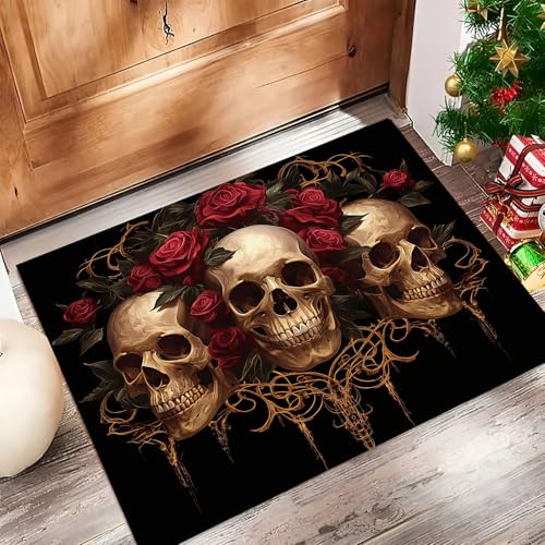 JEDTAKCT Fußmatte Rosenschädel 90X150Cm Willkommens Fussmatte Mit Antirutsch Oberfläche - Rot Schwarz Für Hauseingänge Flure Außentüren Wohnaccessoires, Gothic Halloween JEDTAKCT Fußmatte Rosenschädel 90X150Cm Willkommens Fussmatte Mit Antirutsch Oberfläche - Rot Schwarz Für Hauseingänge Flure Außentüren Wohnaccessoires, Gothic Halloween von JEDTAKCT