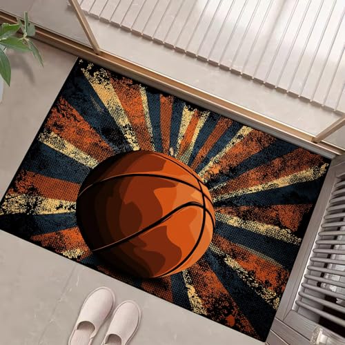 JEDTAKCT Gebranntes Orange Waschbarer Teppich Retro-Basketball Muster 40X60Cm Grunge Poster Eingangsbereich Modern Fußmatte Badezimmerteppich Weich rutschfest Kleiner Kurzflor Bad Schlafzimmer JEDTAKCT Gebranntes Orange Waschbarer Teppich Retro-Basketball Muster 40X60Cm Grunge Poster Eingangsbereich Modern Fußmatte Badezimmerteppich Weich rutschfest Kleiner Kurzflor Bad Schlafzimmer von JEDTAKCT